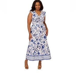 Adrianna Papell Blue and White Floral Maxi Skirt